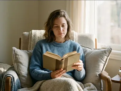 A mother sitting on the edge of a bed in morning light, infant asleep nearby in a bassinet, representing the themes of "The Best Books for Postpartum Depression, According to Moms Who've Been There".