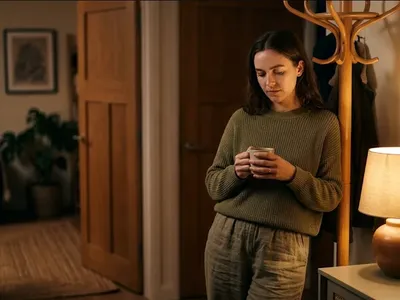 A person sitting in a warm, peaceful room with soft natural light, a sense of calm reflection, representing the themes of "Was My Birth Actually Traumatic? How to Know When Your Experience Qualifies".