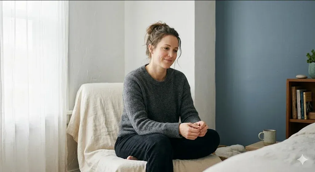 Two people in a kitchen, one quietly supporting the other, warm domestic light, representing the themes of "Talking to Your Partner About Career and Motherhood Struggles".