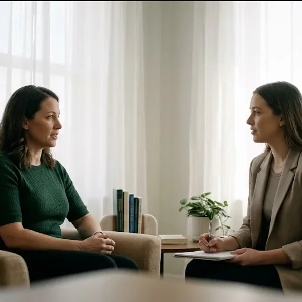 A quiet interior scene — soft light, a plant, a chair, a sense of calm presence, representing the themes of "The Employer Case for Perinatal Mental Health Benefits".