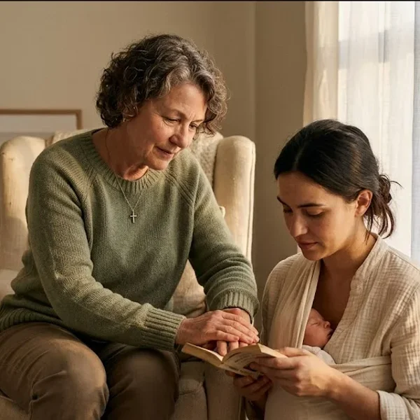 A quiet interior scene — soft light, a plant, a chair, a sense of calm presence, representing the themes of "Faith Community Guide to Perinatal Mental Health Support".