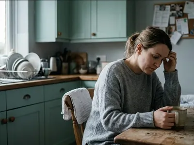 A figure near a window in a quiet domestic interior, unhurried and still, representing the themes of "What to Say to a New Mom Who Is Struggling (And What Actually Helps)".