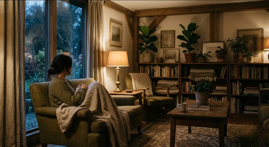 A person sitting in a warm, peaceful room with soft natural light, a sense of calm reflection, representing the themes of "When Hormonal Treatment Affects Your Mood".