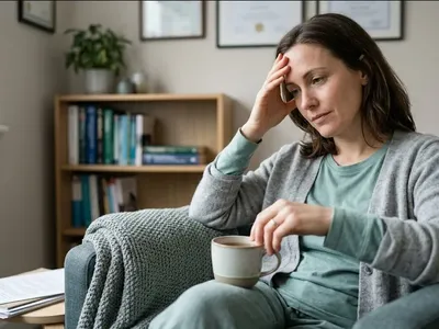 A parent leaning against a doorframe with closed eyes, a moment of stillness in a lived-in home, representing the themes of "Parental Burnout Treatment: What Actually Helps".