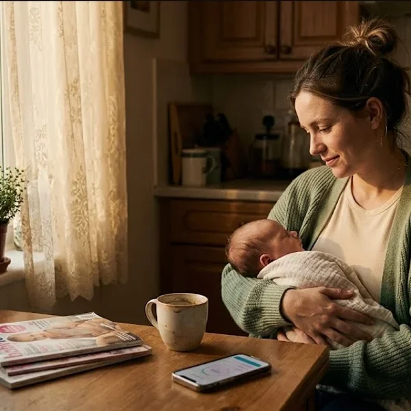 A parent and infant sharing a quiet moment, forehead-to-forehead, tender, representing the themes of "Perinatal Mental Health for Baby-Focused Brands: A Complete Guide".