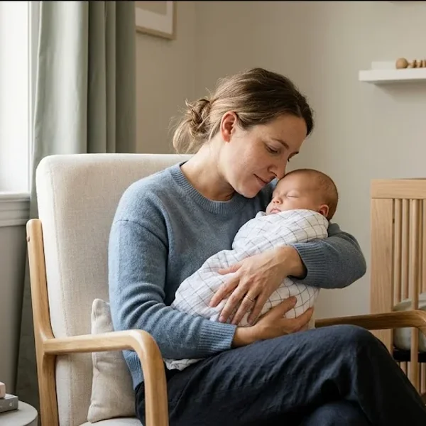 A figure near a window in a quiet domestic interior, unhurried and still, representing the themes of "Perinatal Mental Health for Brands: Meaningful Support".
