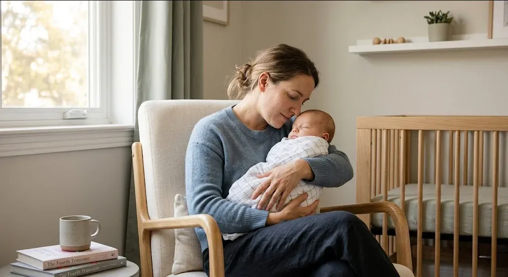 A figure near a window in a quiet domestic interior, unhurried and still, representing the themes of "Perinatal Mental Health for Brands: Meaningful Support".