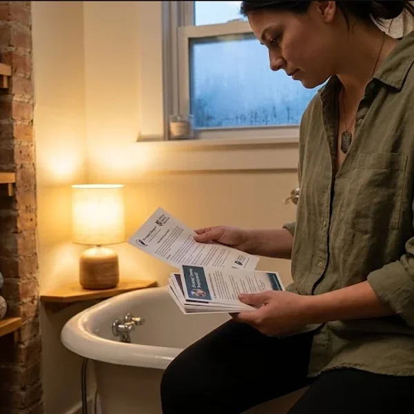 A person sitting in a warm, peaceful room with soft natural light, a sense of calm reflection, representing the themes of "Perinatal Mental Health Resources for Military Families".