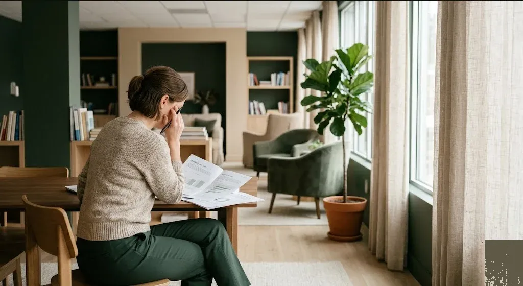 A quiet interior scene β soft light, a plant, a chair, a sense of calm presence, representing the themes of "Measuring ROI of Perinatal Mental Health Benefits: The Data HR Teams Need to Justify Renewal".