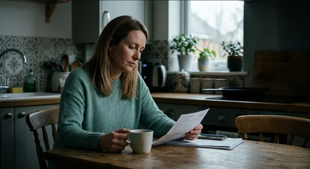 A figure near a window in a quiet domestic interior, unhurried and still, representing the themes of "Absenteeism, FMLA Claims, and Disability: Tracking Perinatal Mental Health Program Impact on Workforce".
