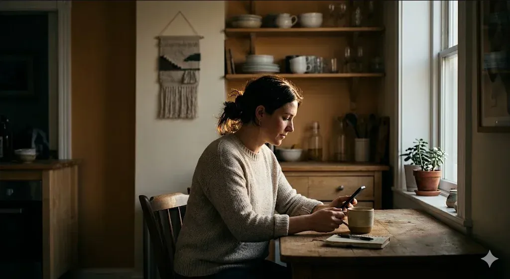 A person looking out a window with one hand on the glass, expression hopeful, representing the themes of "What Phoenix Health Provides Fertility Clinic Patients: Telehealth Access, Insurance Coverage, and Intake Timeline".
