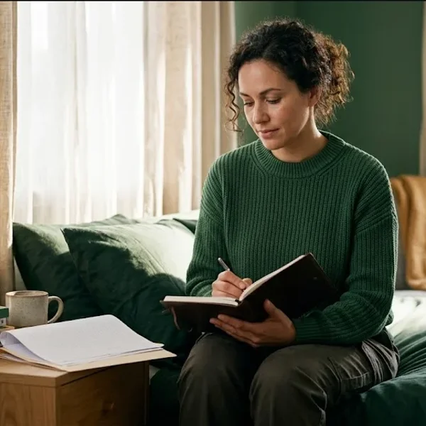 A quiet interior scene — soft light, a plant, a chair, a sense of calm presence, representing the themes of "The PMAD Documentation Gap in OB and Social Work Charts".
