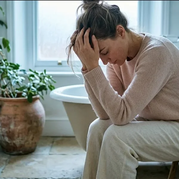 A person at a table with a warm drink, looking forward with a calm, open expression, representing the themes of "Prior Authorization for Mental Health Services: A Provider and Payor Primer".