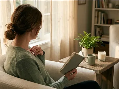 A woman at a table with a single flower in a small vase, quiet and still, representing the themes of "Remembering Your Baby: Ways to Honor a Child Lost to Stillbirth or Miscarriage".
