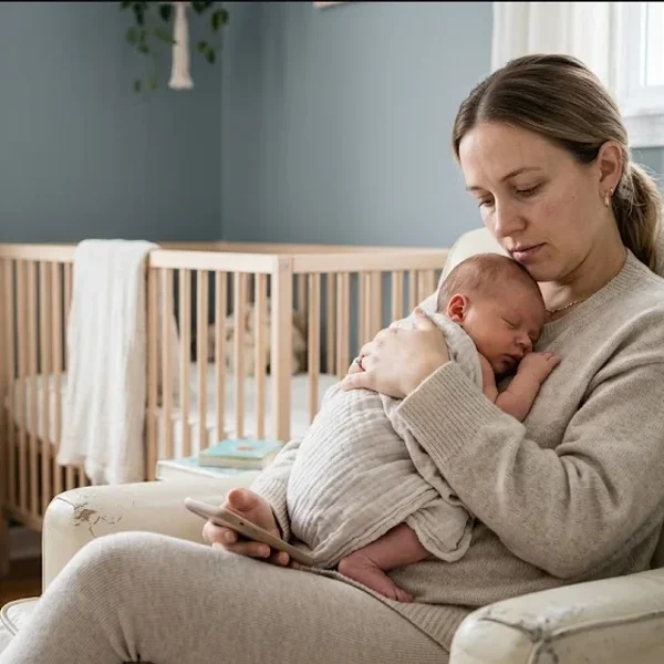 A figure near a window in a quiet domestic interior, unhurried and still, representing the themes of "What Employees Want from Perinatal Mental Health Benefits".