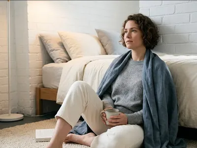 A figure near a window in a quiet domestic interior, unhurried and still, representing the themes of "What to Say to Someone with Birth Trauma (And What to Avoid)".
