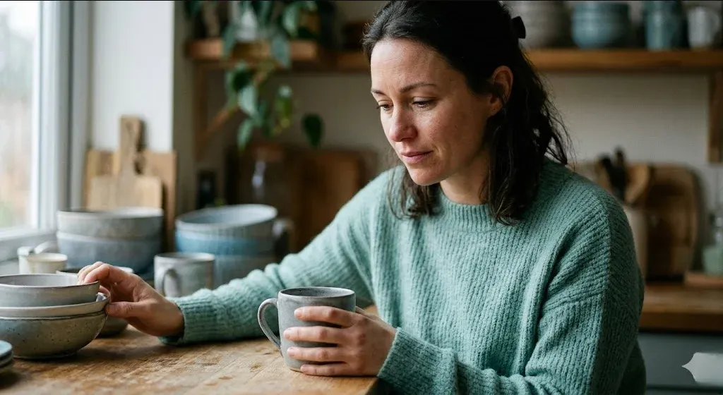 A person holding a small candle in a dark room, a single point of warm light, representing the themes of "What to Say to Someone Who Had a Miscarriage (And What Not to Say)".