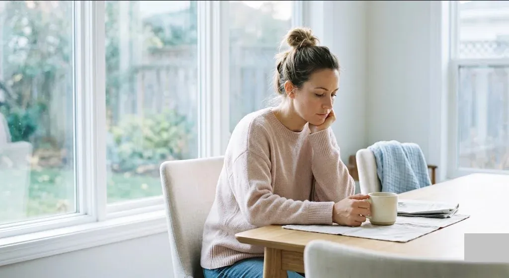 A parent on a couch, infant nestled on their chest, both still and quiet, representing the themes of "When Your Partner Doesn't Understand Your Postpartum Rage".