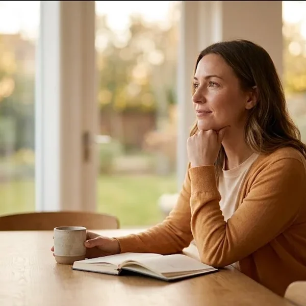 A partner sitting beside a person on a couch, hand on their knee, attentive and present, representing the themes of "Why Employee Assistance Programs Partner with Phoenix Health for Perinatal Mental Health".