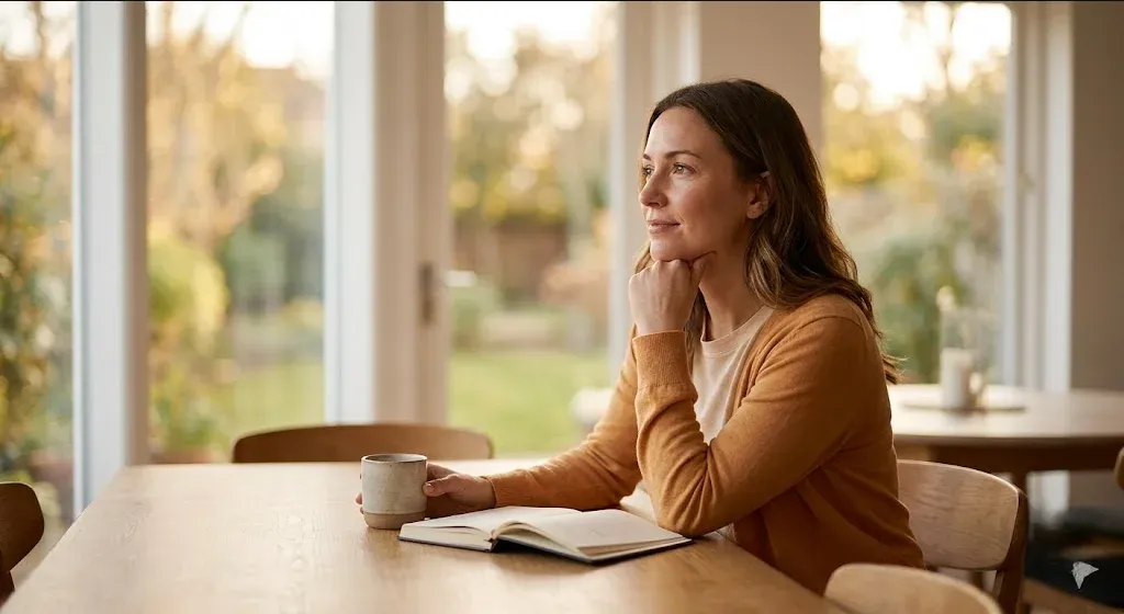 A partner sitting beside a person on a couch, hand on their knee, attentive and present, representing the themes of "Why Employee Assistance Programs Partner with Phoenix Health for Perinatal Mental Health".